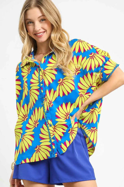 Umgee Printed Button-Up Relaxed Shirt - Ebony's Shopping