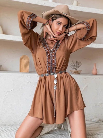 V-Neck Long Sleeve Romper - Ebony's Shopping