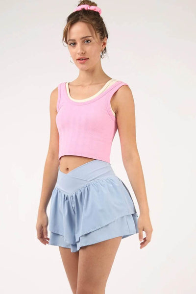 VERY J V-Shaped High Waist Layered Active Shorts - Ebony's Shopping