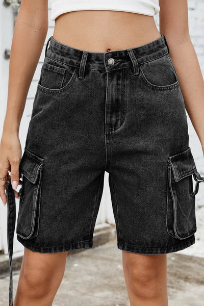 Washed Cargo Denim Shorts - Ebony's Shopping
