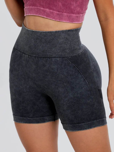 Washed High Waist Active Shorts - Ebony's Shopping