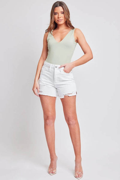 YMI Jeanswear Distressed Frayed Hem Denim Shorts - Ebony's Shopping