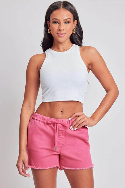 YMI Jeanswear Full Size Drawstring Raw Hem Shorts - Ebony's Shopping