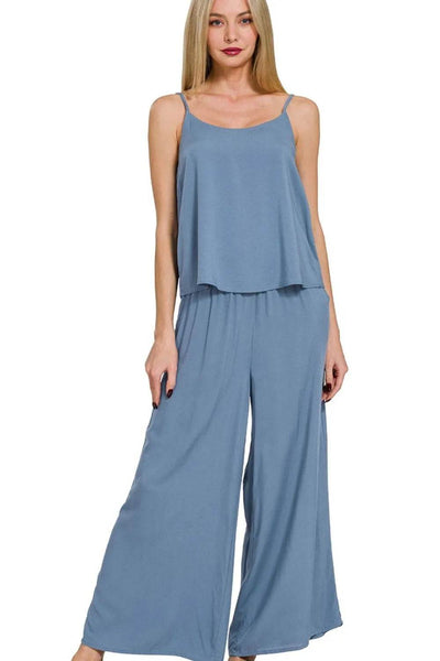 Zenana Woven Cami & Pants Set - Ebony's Shopping